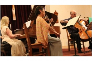 The Mohawk Trail Piano Trio featuring violinist Masako Yanagita, cellist Mark Fraser, and pianist Estela Olevsky